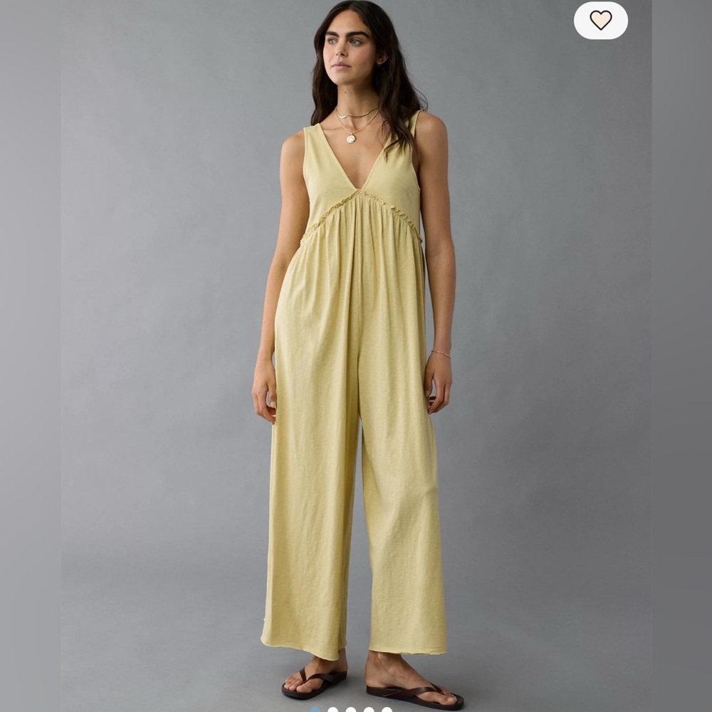 American Eagle Outfitters Pale Yellow Wide Leg Jumpsuit